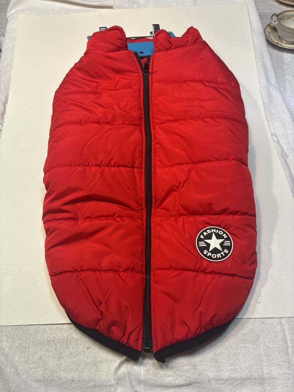 Fashion Sports Red Quilted Fleece-Lined Dog Jacket with Integrated Harness, Size